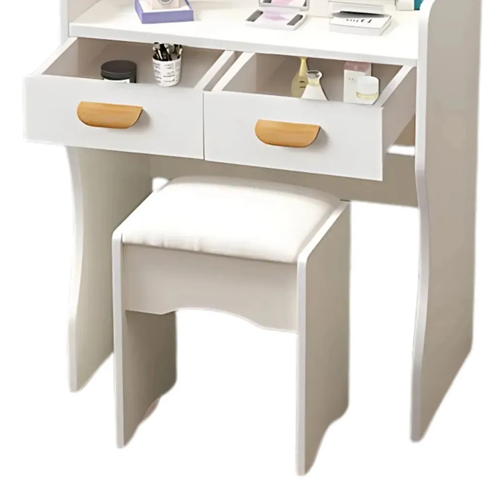 POSTAZIONE TRUCCO TAVOLO MAKE UP SPECCHIERA TOELETTA CON SPECCHIO A CUORE SGABELLO BIANCO