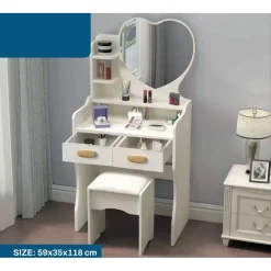 POSTAZIONE TRUCCO TAVOLO MAKE UP SPECCHIERA TOELETTA CON SPECCHIO A CUORE SGABELLO BIANCO