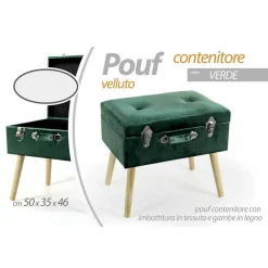 POUF CONTENITORE BAULE POGGIAPIEDI SGABELLO POUFF VELLUTO VERDE 50X35X46CM 756801