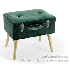 POUF CONTENITORE BAULE POGGIAPIEDI SGABELLO POUFF VELLUTO VERDE 50X35X46CM 756801