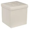 POUF CONTENITORE ECOPELLE CUBO PIEGHEVOLE 35X35X35 CM BEIGE 4 PUNTI TRAPUNTATO