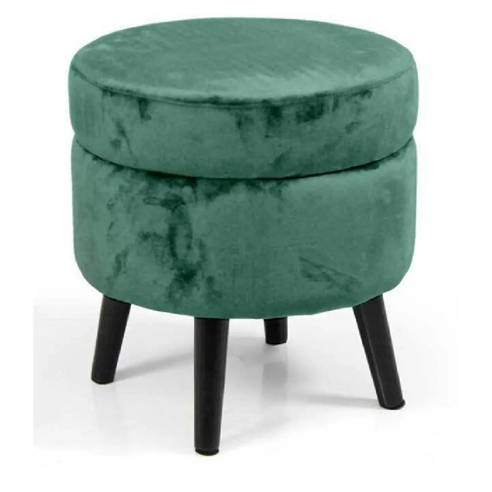 POUF CONTENITORE POGGIAPIEDI SGABELLO POUFF VELLUTO LEGNO VERDE 40X37CM 801709