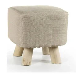 POUF SGABELLO POGGIAPIEDI QUADRATO POUFF TESSUTO PIEDI LEGNO TORTORA 27X28CM 790010