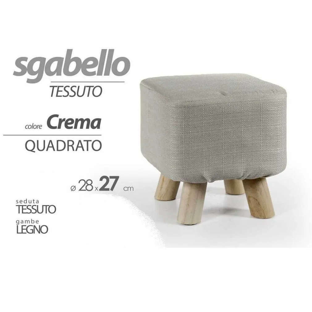 POUF SGABELLO POGGIAPIEDI QUADRATO CREMA TESSUTO POUFF PIEDI LEGNO 27X28CM 789861