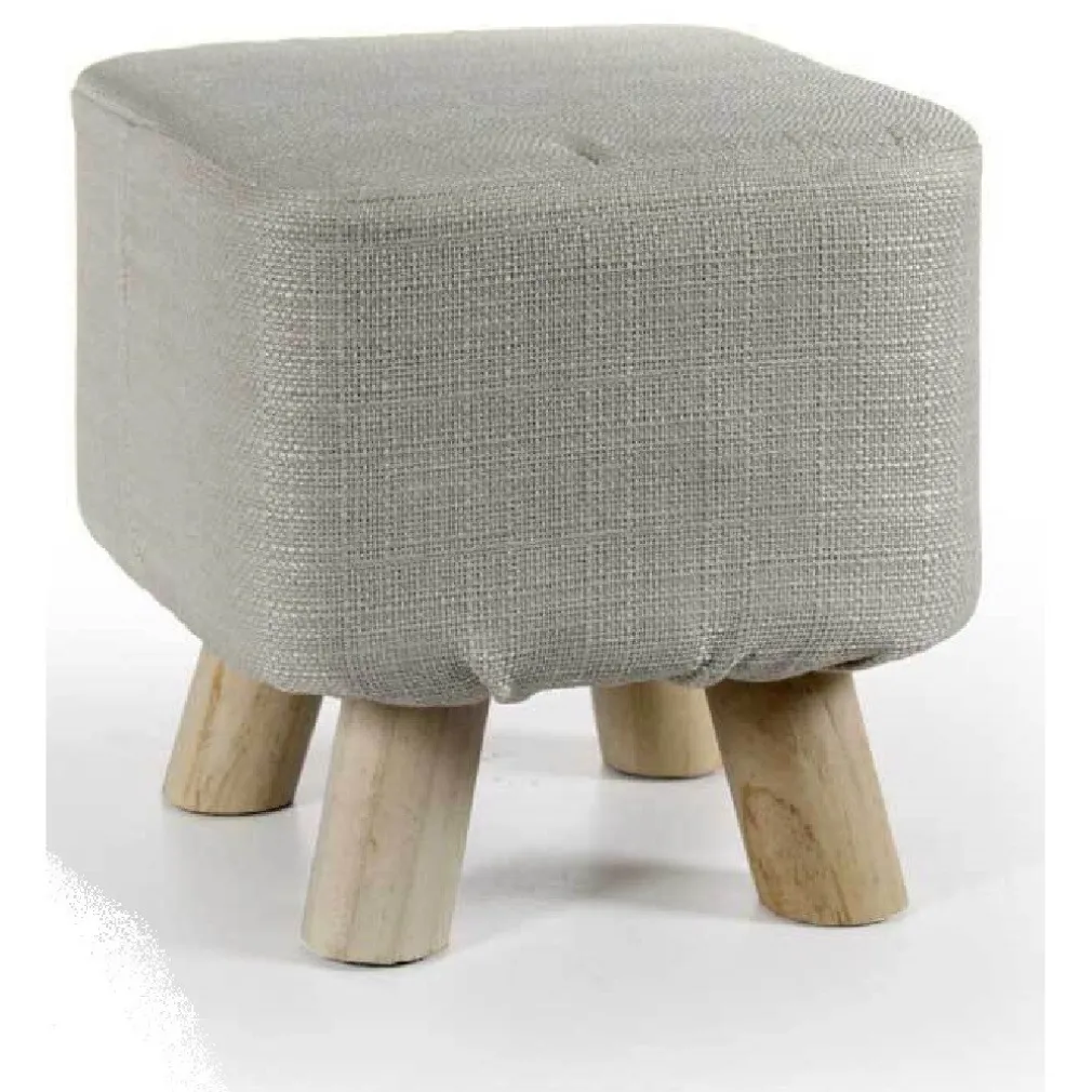 POUF SGABELLO POGGIAPIEDI QUADRATO CREMA TESSUTO POUFF PIEDI LEGNO 27X28CM 789861