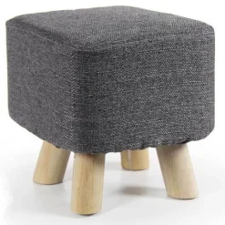 POUF SGABELLO POGGIAPIEDI QUADRATO PIEDI LEGNO TESSUTO GRIGIO SCURO 27X28CM 790256