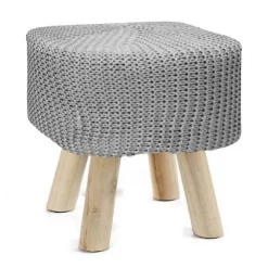 POUF SGABELLO POGGIAPIEDI QUADRATO GAMBE IN LEGNO TESSUTO GRIGIO 27X28CM 827723