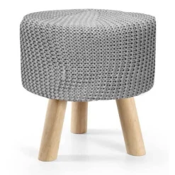 POUF SGABELLO POGGIAPIEDI TONDO POUFF PIEDI LEGNO TESSUTO GRIGIO 28X27CM 827730