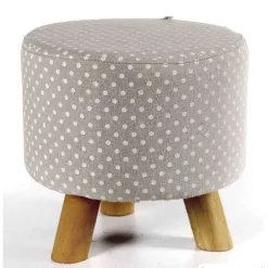 POUF SGABELLO POGGIAPIEDI TONDO STRUTTURA LEGNO TESSUTO POIS CREMA 28X28CM 823558