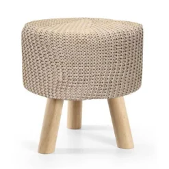 POUF SGABELLO POGGIAPIEDI GAMBE IN LEGNO TESSUTO TORTORA 28X27 CM TONDO 827716