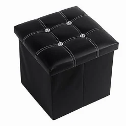 POUFF PUFF POUF CONTENITORE IMBOTTITO PORTAOGGETTI NERO STRASS 38X38X35 CM 79435