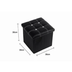 POUFF PUFF POUF CONTENITORE IMBOTTITO PORTAOGGETTI NERO STRASS 38X38X35 CM 79435
