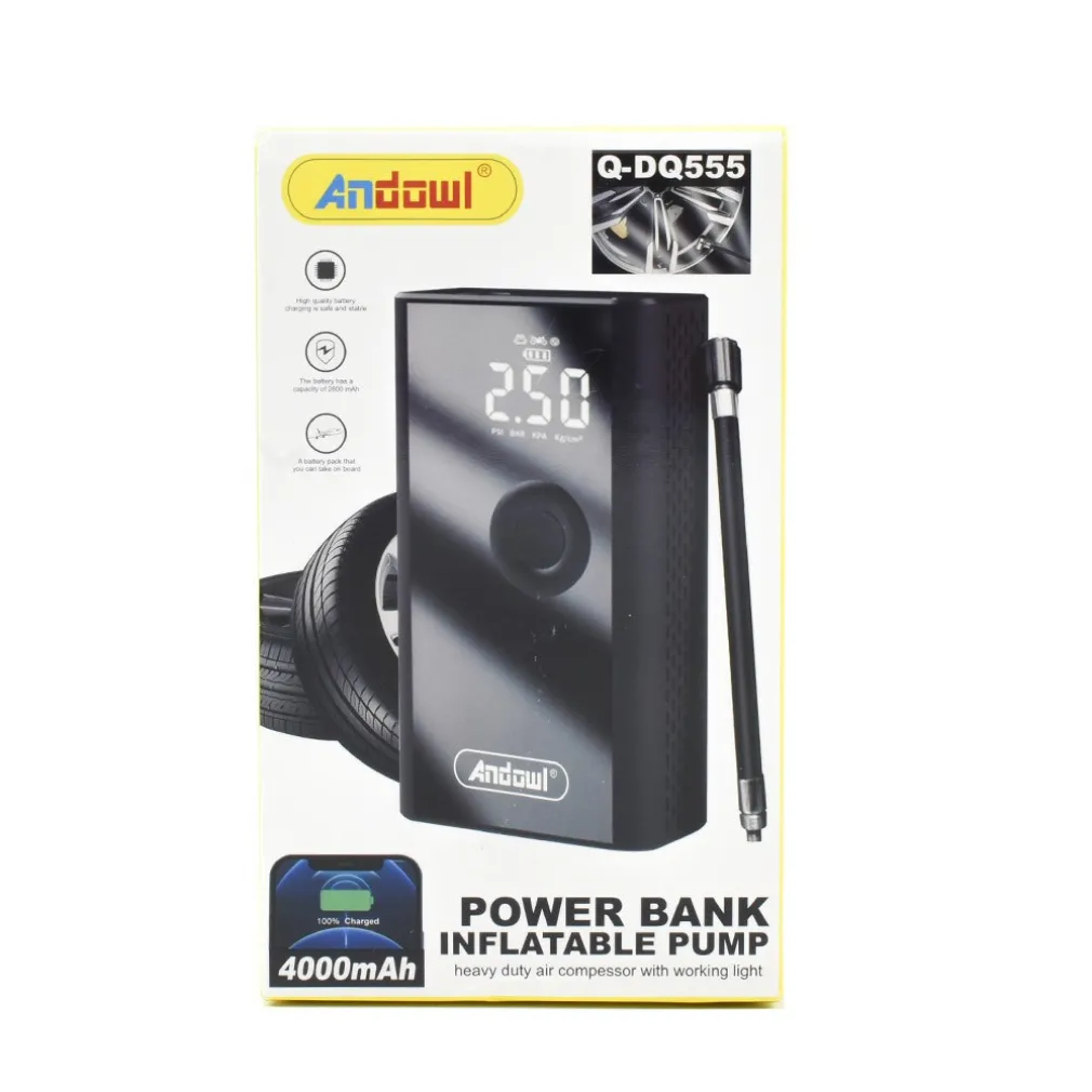 POWERBANK 4000MAH COMPRESSORE D'ARIA A BATTERIA DIGITALE POMPA 5V 2 IN 1 Q-DQ555