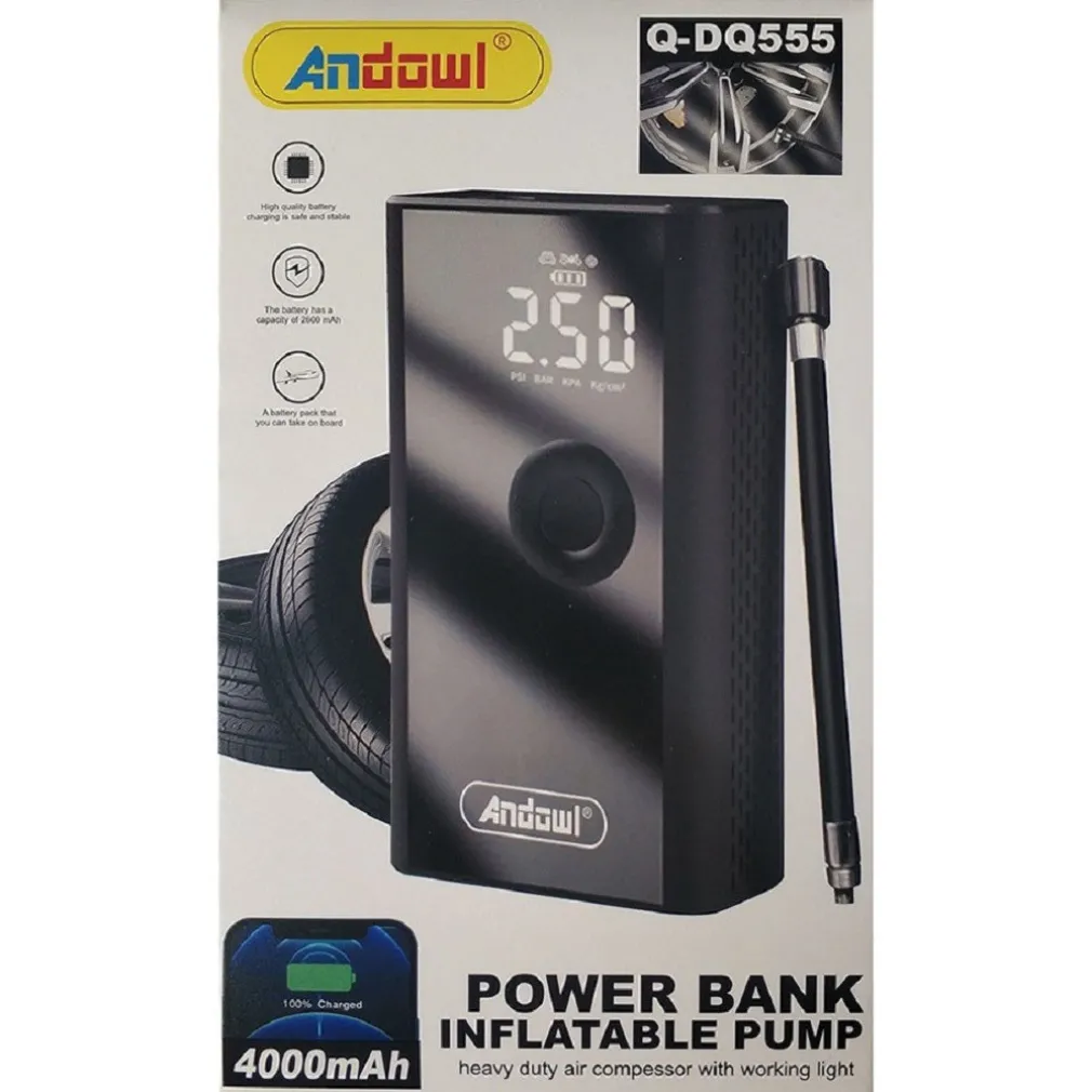 POWERBANK 4000MAH COMPRESSORE D'ARIA A BATTERIA DIGITALE POMPA 5V 2 IN 1 Q-DQ555