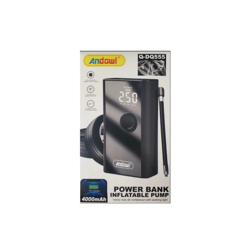 POWERBANK 4000MAH COMPRESSORE D'ARIA A BATTERIA DIGITALE POMPA 5V 2 IN 1 Q-DQ555