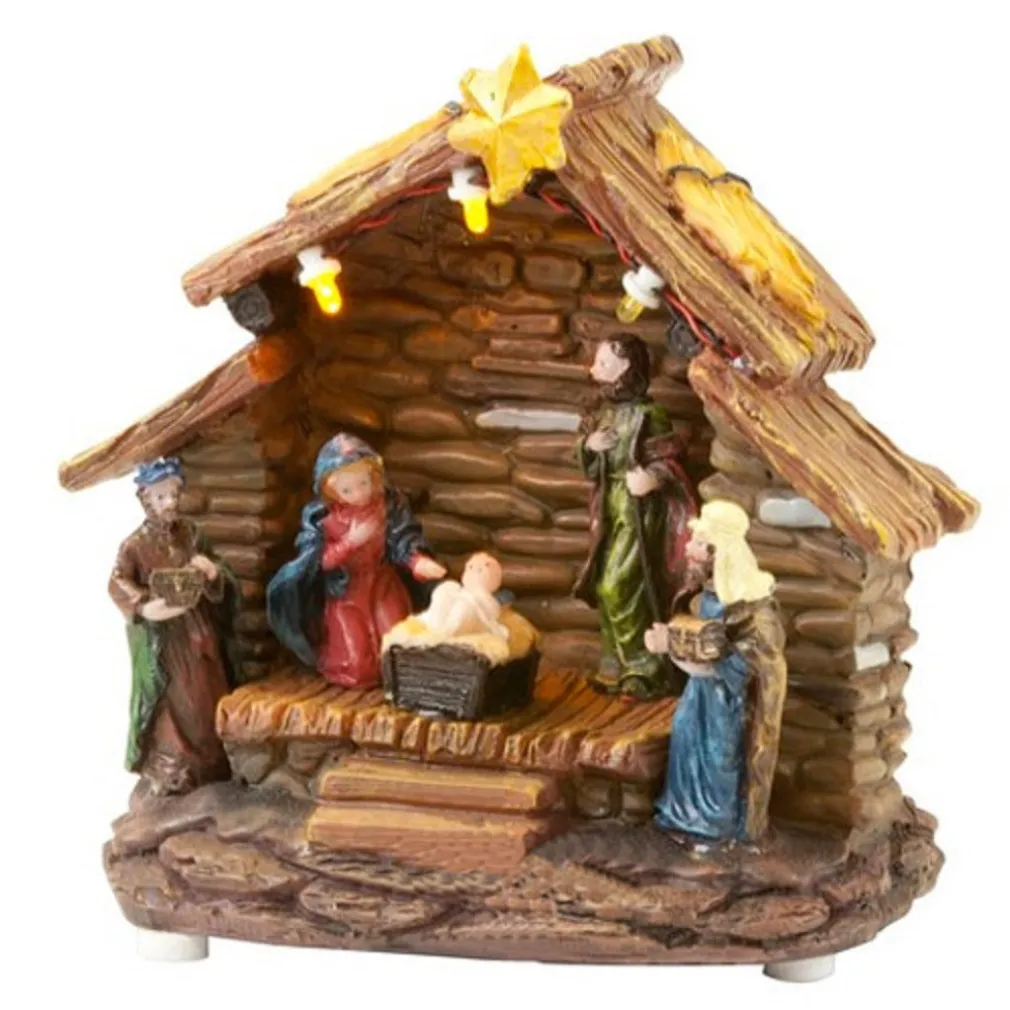 PRESEPE NATALE ILLUSTRAZIONE NATALIZIA 3 LED POLIRESINA A BATTERIA 13X13X5 CM