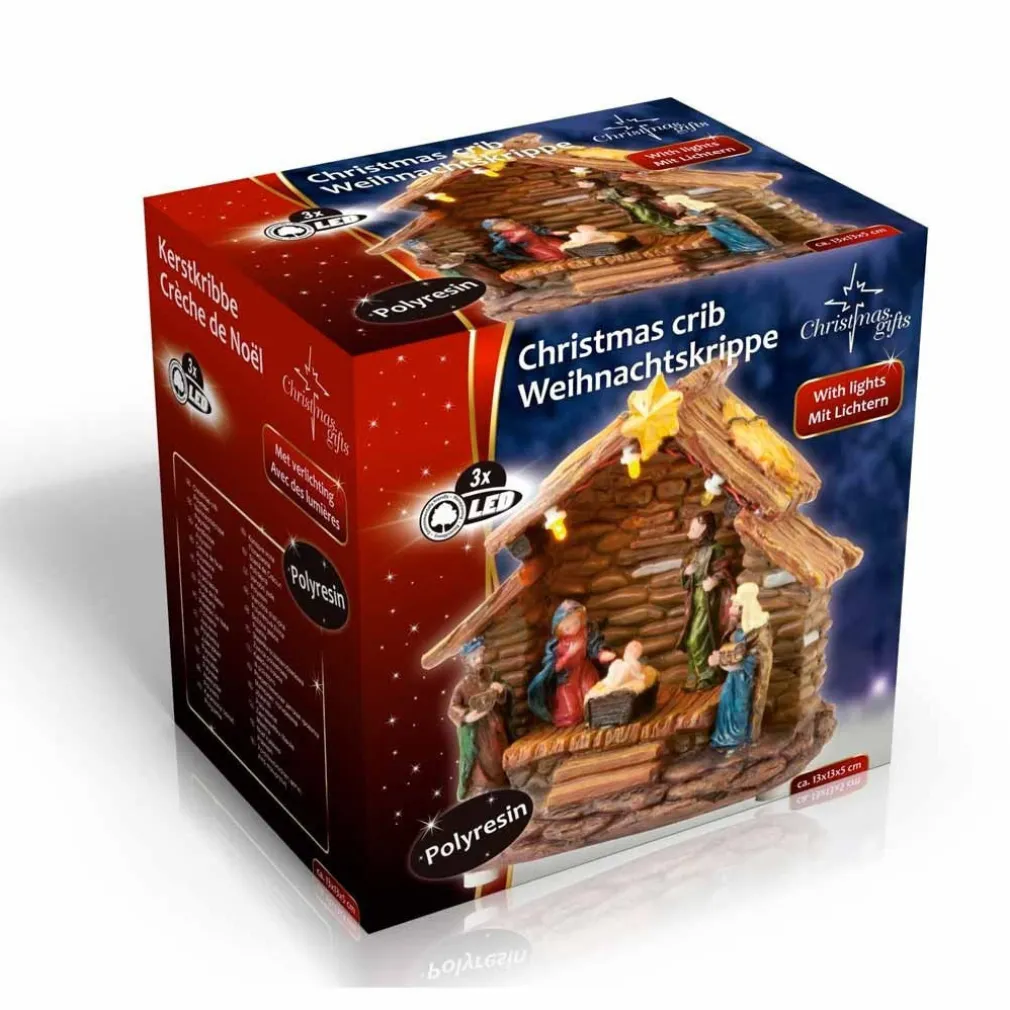 PRESEPE NATALE ILLUSTRAZIONE NATALIZIA 3 LED POLIRESINA A BATTERIA 13X13X5 CM