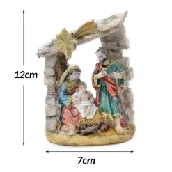 PRESEPE NATIVITà IN RESINA SCENARIO SACRA FAMIGLIA DECORAZIONI NATALIZIE 12X7CM