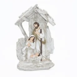 PRESEPE NATIVITà IN RESINA SCENARIO SACRA FAMIGLIA DECORAZIONI NATALIZIE H24CM