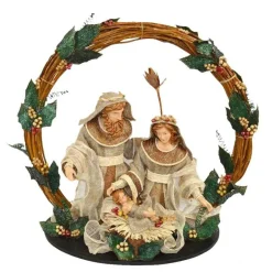 PRESEPE NATIVITA' CON CORONA LEGNO AGRIFOGLIO ALTEZZA 49CM DECORAZIONI NATALIZIE