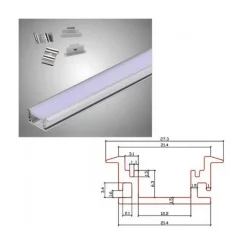 PROFILO AD INCASSO IN ALLUMINIO 2 MT CON COPERTURA OPACA PER STRIP LED AL-13