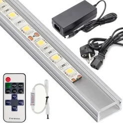 PROFILO BARRA ALLUMINIO IMPERMEABILE 1 METRO A 72 LED + ALIMENTATORE + DIMMER