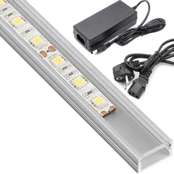 PROFILO BARRA ALLUMINIO IMPERMEABILE 1 METRO A 72 LED 18W + ALIMENTATORE DA 5 AH