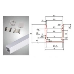 PROFILO IN ALLUMINIO BARRA DA 2MT CON COPERTURA OPACA PER STRIP LED STRISCE AL15