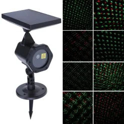 PROIETTORE LASER CON PANNELLO SOLARE NATALIZIO FASCIO LUCE VERDE ROSSO