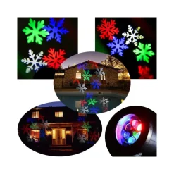 PROIETTORE LED EFFETTO FIOCCHI DI NEVE COLORATI RGB ADDOBBI NATALE PER INTERNO