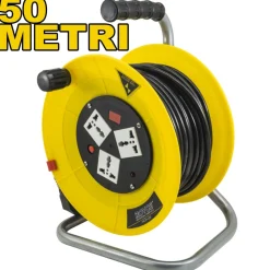 PROLUNGA AVVOLGICAVO ELETTRICO PRESA SCHUKO 3 PRESE CAVO 50 MT METRI RCR-50