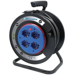 PROLUNGA ELETTRICA CAVO 15 MT AVVOLGICAVO 4 PRESE SCHUKO POLIVALENTI SPINA 16A