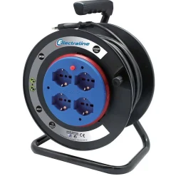 PROLUNGA ELETTRICA CAVO 40 MT AVVOLGICAVO 4 PRESE SCHUKO POLIVALENTI SPINA 16A
