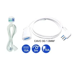 PROLUNGA LINEARE BIANCA 5 MT CON SPINA 10A 2P+T + PRESA 10A 2P+T CAVO 90° 83271