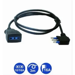 PROLUNGA LINEARE NERA CAVO DA 3 MT SPINA 16A + PRESA BIPASSO 10/16A 2P+T 83282