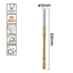 PUNTA TRAPANO ELICOIDALE Ø 3MMX60MM IN TITANIO HSS 4241 PER METALLO LEGNO 57147