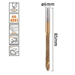 PUNTA TRAPANO ELICOIDALE Ø6MM X 85MM IN TITANIO HSS 4241 PER METALLO LEGNO 57150
