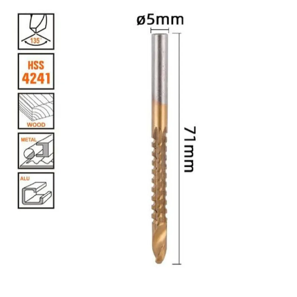 PUNTA TRAPANO ELICOIDALE Ø5MM X 71MM IN TITANIO HSS 4241 PER METALLO LEGNO 57149