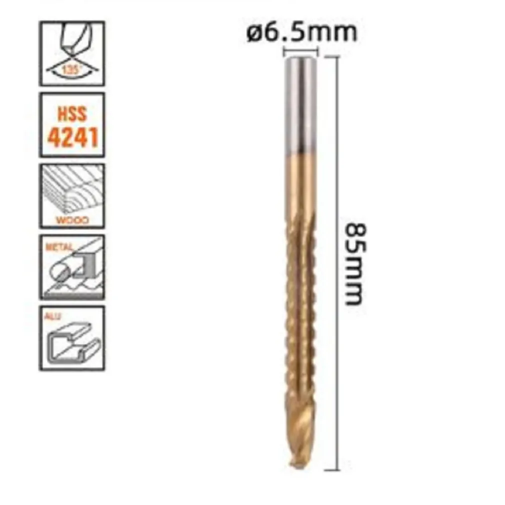 PUNTA TRAPANO ELICOIDALE Ø6.5MMX85MM IN TITANIO HSS 4241 PER METALLO LEGNO 57151