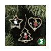 3PZ APPENDINI NATALE IN LEGNO FORMA STELLA ALBERO CUORE CON PERSONAGGIO 10,5CM