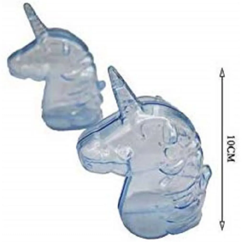 12PZ BOMBONIERA BOMBONIERE SCATOLINA UNICORNO AZZURRO TRASPARENTE PLASTICA PORTACONFETTI