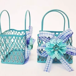 12PZ BOMBONIERA SACCHETTO SHOPPERS METALLO AZZURRO PORTACONFETTI NASCITA COMUNIONE