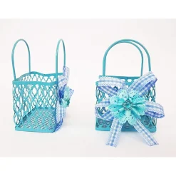 12PZ BOMBONIERA SACCHETTO SHOPPERS METALLO AZZURRO PORTACONFETTI NASCITA COMUNIONE