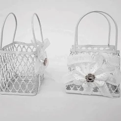 12PZ BOMBONIERA SACCHETTO SHOPPERS METALLO BIANCO PORTACONFETTI MATRIMONI PROMESSA