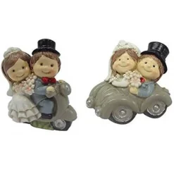 3PZ CALAMITA 6CM SPOSI AUTO VESPA MAGNETE CERAMICA BOMBONIERA MATRIMONIO SEGNAPOSTO