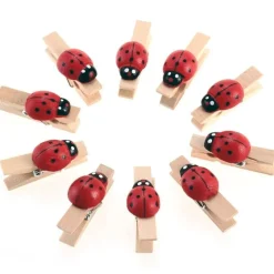 48PZ. MOLLETTA COCCINELLA LEGNO NATURALE BOMBONIERE BIGLIETTI LAUREA COMPLEANNO