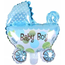 2PZ PALLONCINI PALLONCINO CARROZZINA AZZURRA BABY NASCITA 43X28CM COMPLEANNI FESTA