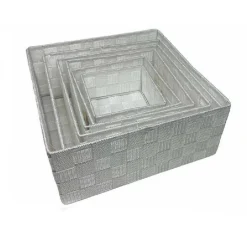 6PZ SCATOLA IN TESSUTO CONTENITORI ORGANIZER BAGNO ARMADIO CASSETTI BIANCO