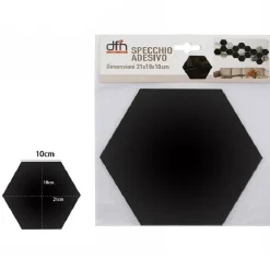 2PZ SPECCHIO ADESIVO ESAGONALE ADESIVA MURALE ARREDAMENTO CASA 21X18CM 70877 NERO
