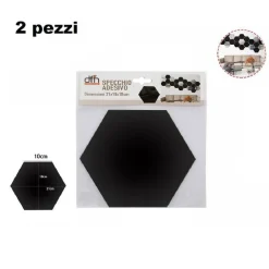 2PZ SPECCHIO ADESIVO ESAGONALE ADESIVA MURALE ARREDAMENTO CASA 21X18CM 70877 NERO